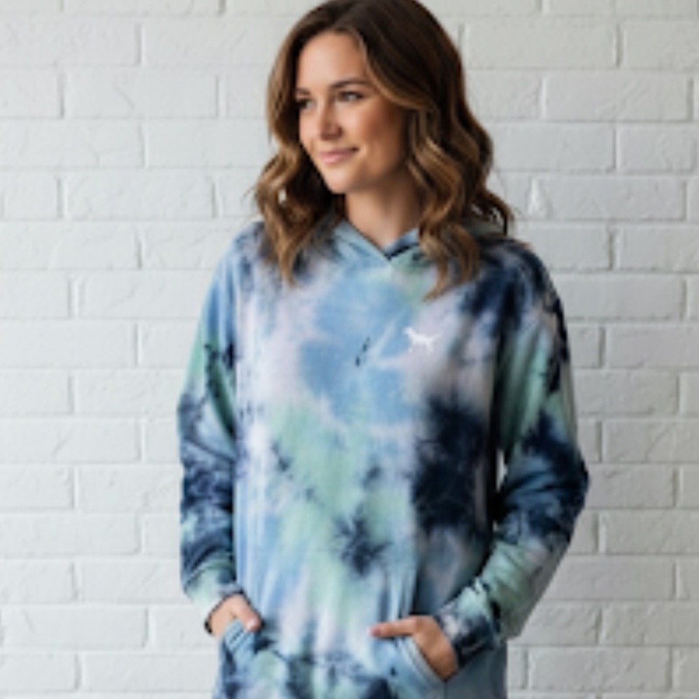 Pink VS tie dye blue sweatshirt with hoodie
